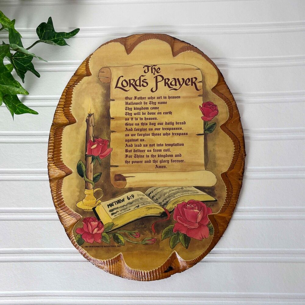 The Lords Prayer 1987 Wintermute Rustic Wood Plaque 11" X 8-3/4" Scalloped Edge